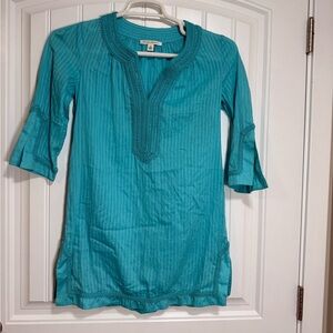 Banana Republic Teal Turquoise Cotton Silk Lace Trim Tunic Top XS Women’s